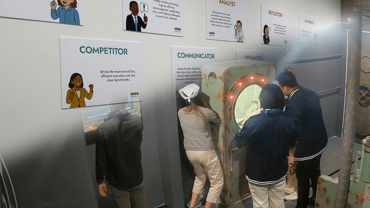 Team solving an escape room puzzle