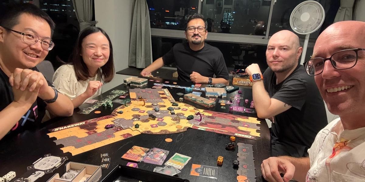 Brian at his house playing games with four other people