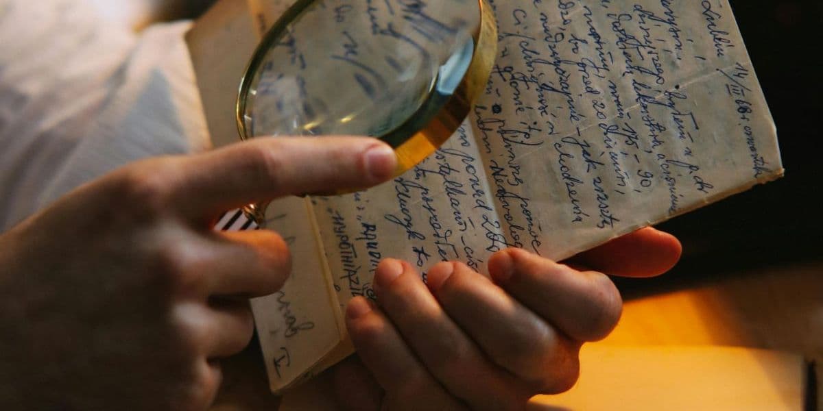 A book with a magnifying glass over it