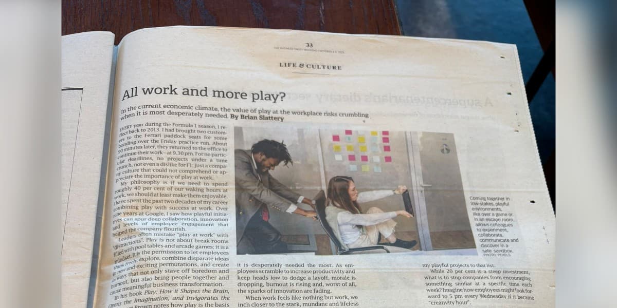 Brian's article on the importance of play in the newspaper